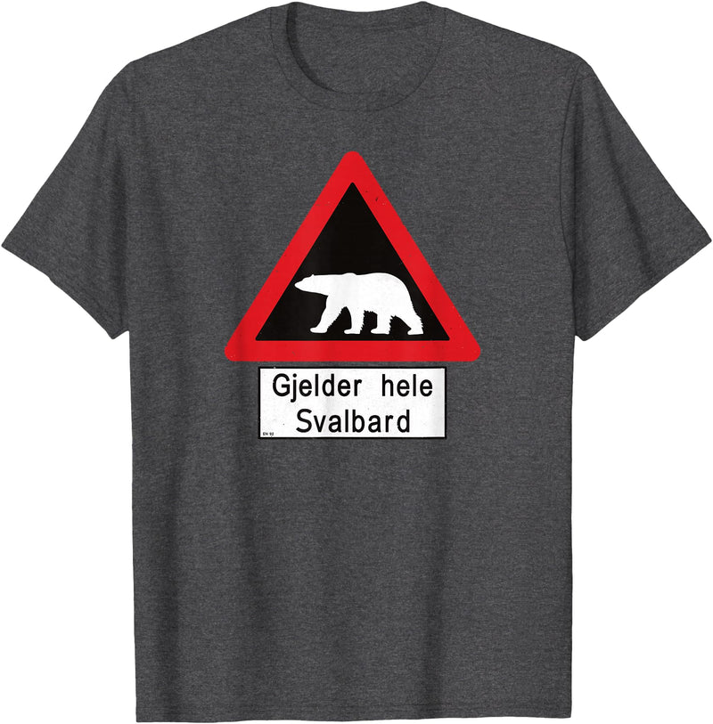 Svalbard T-Shirt Co. Svalbard Polar Bear Sign | Gjelder hele Svalbard | Norway T-Shirt - Dark Heather Grey