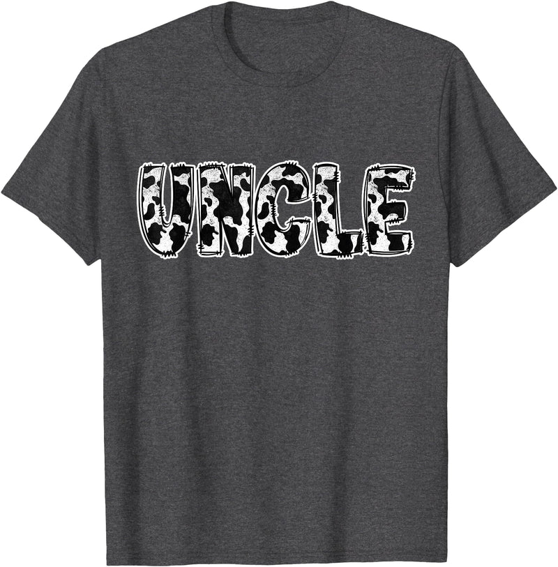 Cow Print Designs for the whole Family Uncle Cow Pattern Cow Print T-Shirt - Dark Heather Grey