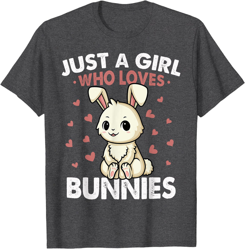 Just a Girl Who Loves Bunnies Kids Girls Rabbit Bunny T-Shirt in Dark Heather Grey