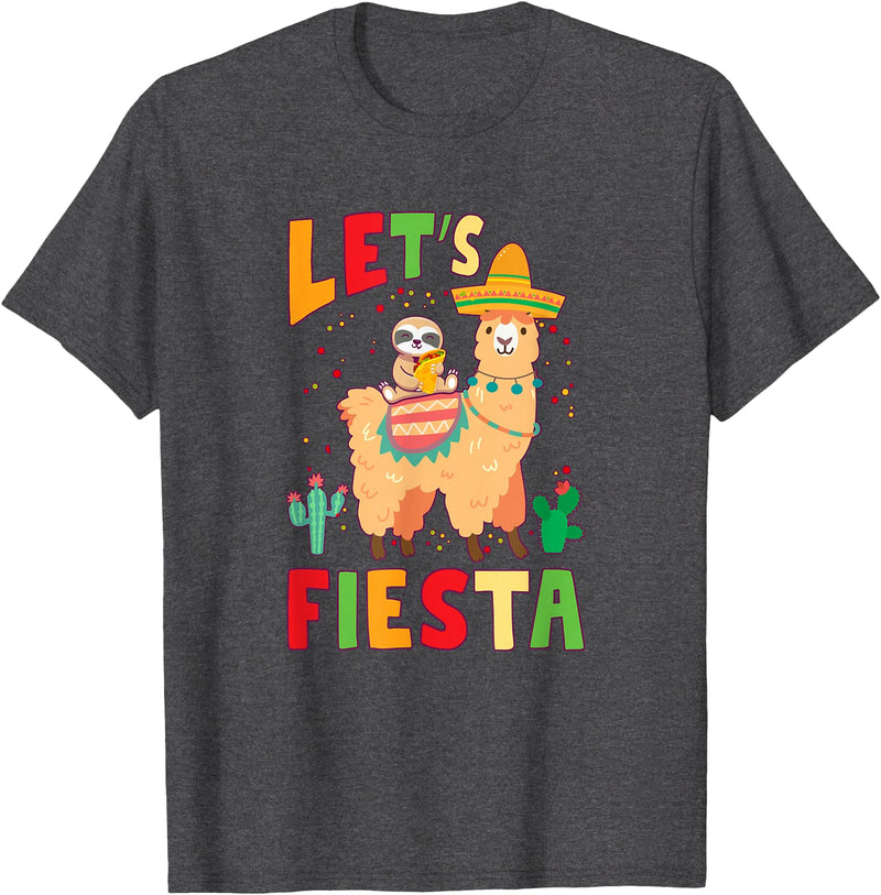 Funny Sloth And Llama Let's Fiesta Cinco De Mayo Sloth And Llama Let's Fiesta Cinco De Mayo Mexican Party T-Shirt - Dark Heather Grey