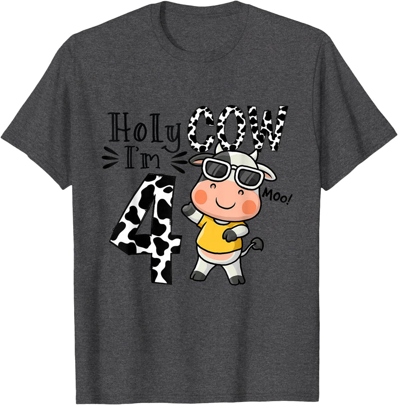 Holy Cow I'm 4 Birthday Boy Tee Gifts Cute 4th Cow Farm Animals Bday Holy Cow I'm 4 Birthday Boy T-Shirt - Dark Heather Grey
