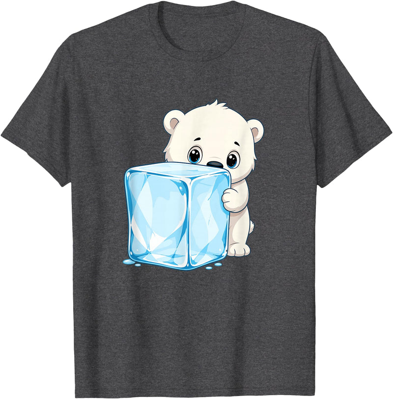 Cute Polar Bear Ice Cube Arctic Kawaii Adorable Baby Polar Bear Hugging Big Ice Cube T-Shirt - Dark Heather Grey