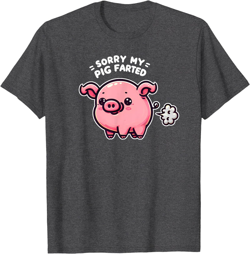 Humorous Farm Animal Fun Men Women Kids Sorry My Pig Farted Funny Sayings Humor Quotes T-Shirt - Dark Heather Grey