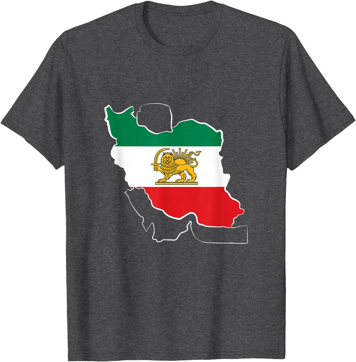 ToranjDesignArt Lion and Sun - Shir Khorshid -Iran Flag- Persian T-Shirt - Dark Heather Grey