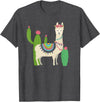Captivaca Llama Shirts Cute Llama with Flower & Cactus/Llama Lover Gift T-Shirt Small - Dark Heather Grey