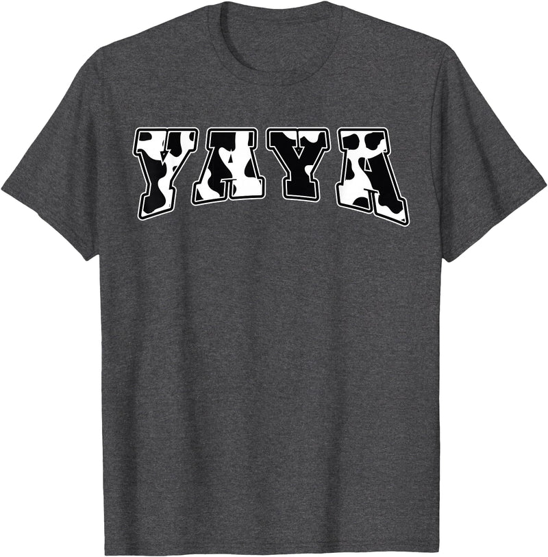 YaYa Cow Print Cow Pattern Cute Mother Grandma Matching T-Shirt - Dark Heather Grey