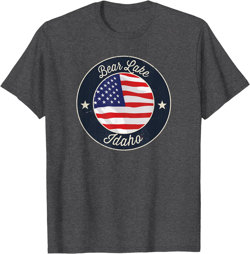 Bear Lake Souvenir Cabin Bear Lake - Patriotic Idaho Souvenir T-Shirt - Dark Heather Grey