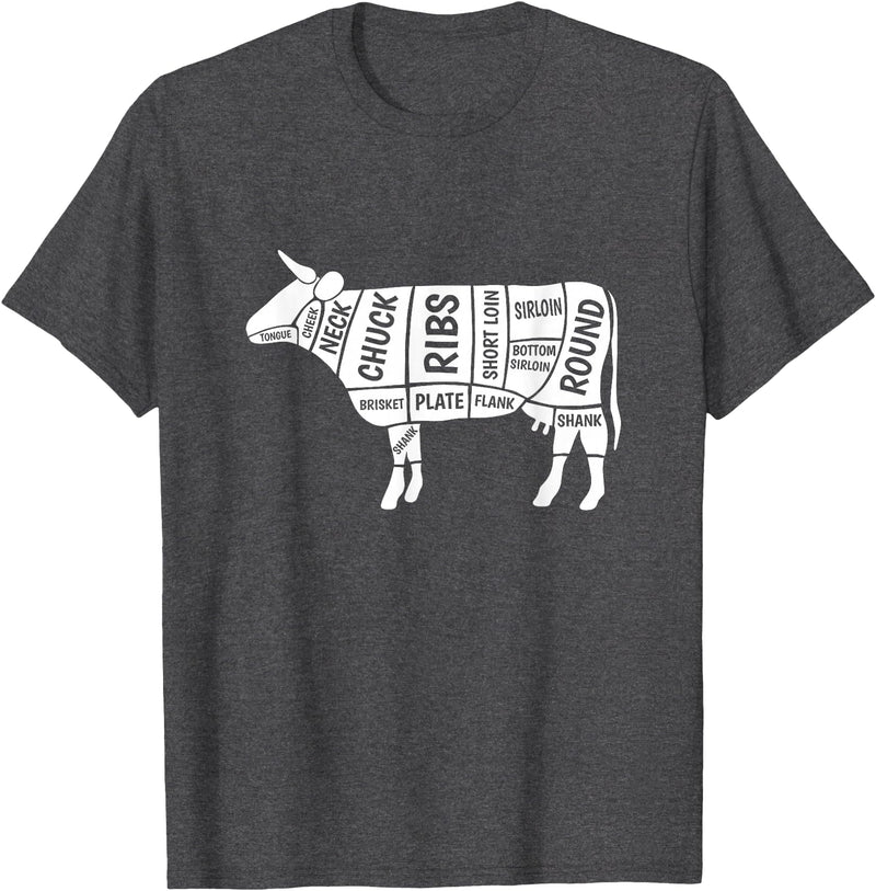 Beef Steak Cow Butcher Cuts Teez Cow T-Shirt T-Shirt - Dark Heather Grey