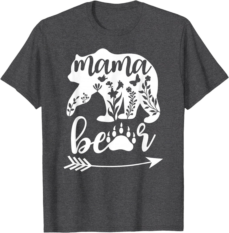 Women Floral Mama Bear TShirt Mama Bear Mom Women Floral Mama Bear Mom Bear Mommy Bear Floral Mama Bear T-Shirt - Dark Heather Grey