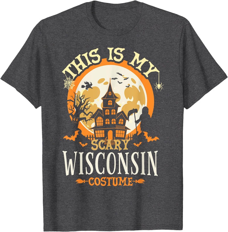 99 Gifts Matching Halloween Family Costume & Shirt Matching My Scary Wisconsin Halloween Costume T-Shirt - Dark Heather Grey