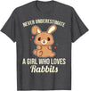 Never Underestimate a Girl Who Loves Rabbits T-Shirt in Dark Heather Grey