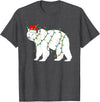 Funny Christmas Polar Bear Holiday Gifts Polar Bear Christmas Santa Hat Lights Xmas Gifts T-Shirt - Dark Heather Grey