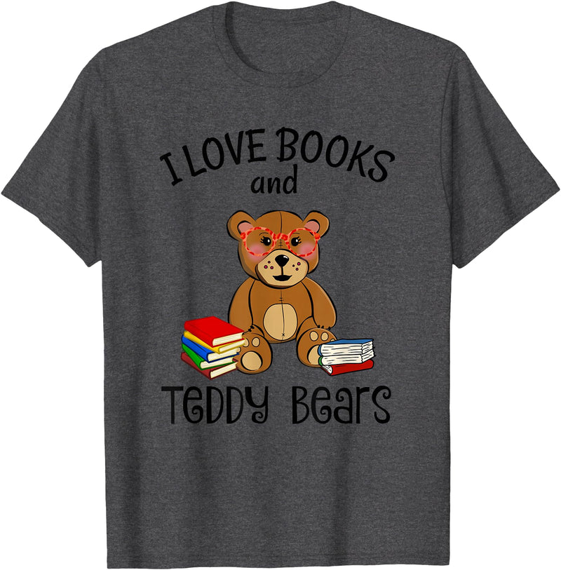 Teddy Bears, Cute Teddy Bear Lover Gifts Adorable Teddy Bear Love Books and Teddy Bear Reading T-Shirt - Dark Heather Grey