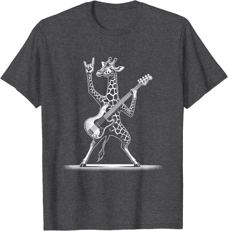 Funny Guitar Giraffe Lovers Costume for Guitarist Rock n Roll Giraffe Playing Guitar Funny Mens Womens Giraffe T-Shirt - Dark Heather Grey