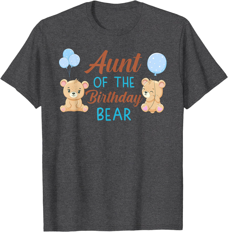 Family Birthday Bear Gifts Aunt of The Birthday Boy Bear 1st Birthday Party Boy T-Shirt - Dark Heather Grey