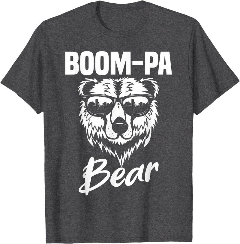 Boom-Pa Bear Funny Gifts Apparel Boom-Pa Bear Wearing Cool Sunglasses Fathers Day Gift T-Shirt - Dark Heather Grey
