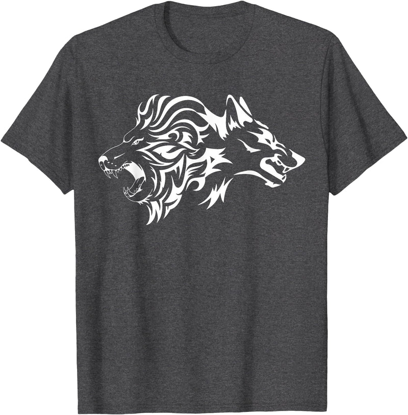 Wilder Löwe und Wolf von FT Designs Wild Lion and Wolf T-Shirt - Dark Heather Grey