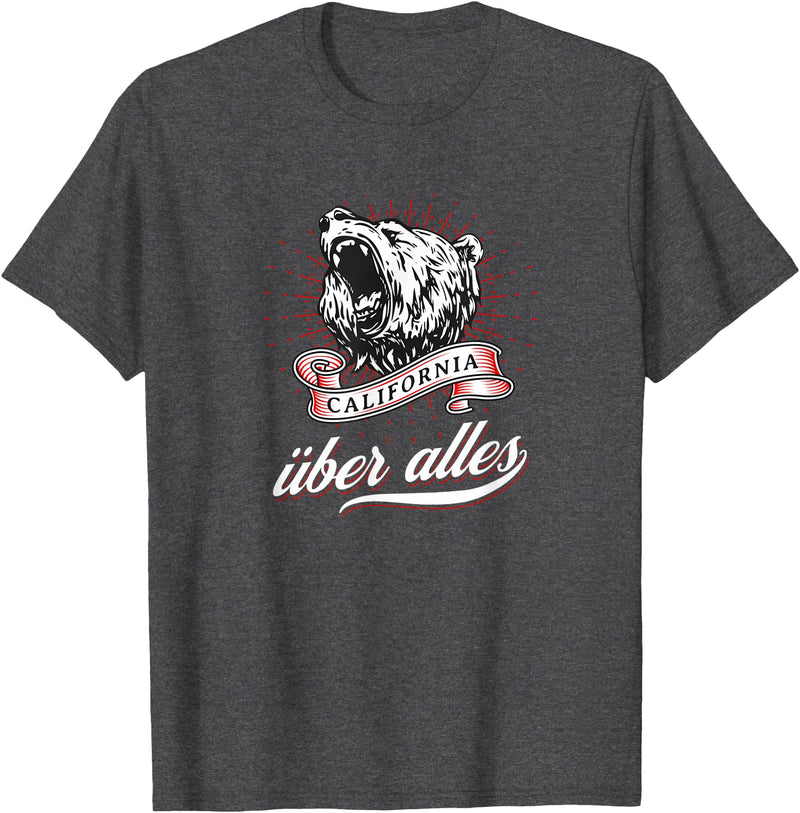Not Quite Right California Über Alles with Roaring Grizzly Bear T-Shirt - Dark Heather Grey
