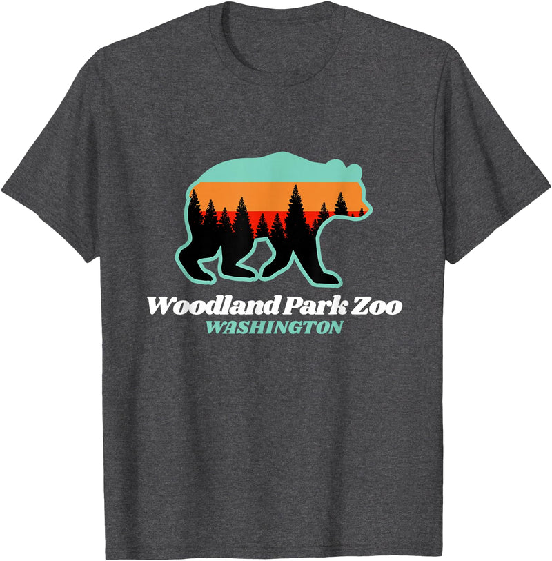 Retro Vintage WA Summer Camping & Hiking Souvenir Woodland Park Zoo Washington Tourist T-Shirt - Dark Heather Grey