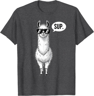 Funny Llama lover Co Alpaca Llama with Sunglasses Sup T-Shirt - Dark Heather Grey