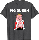 Womens Pig Shirts for Girls Pig Queen | Girls Pig Tshirt | Womens Pig T-Shirt - Dark Heather Grey