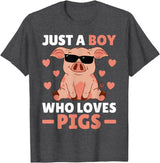 Funny Pig Clothes & Outfits For Men, Boys Or Kids Just A Boy Who Loves Pigs Men Pig Lovers Pig Stuff Farmer T-Shirt - Dark Heather Grey