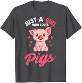 Cute Pig Co. Just A Girl Who Loves Pigs Hog Lover Cute Farmer T-Shirt - Dark Heather Grey