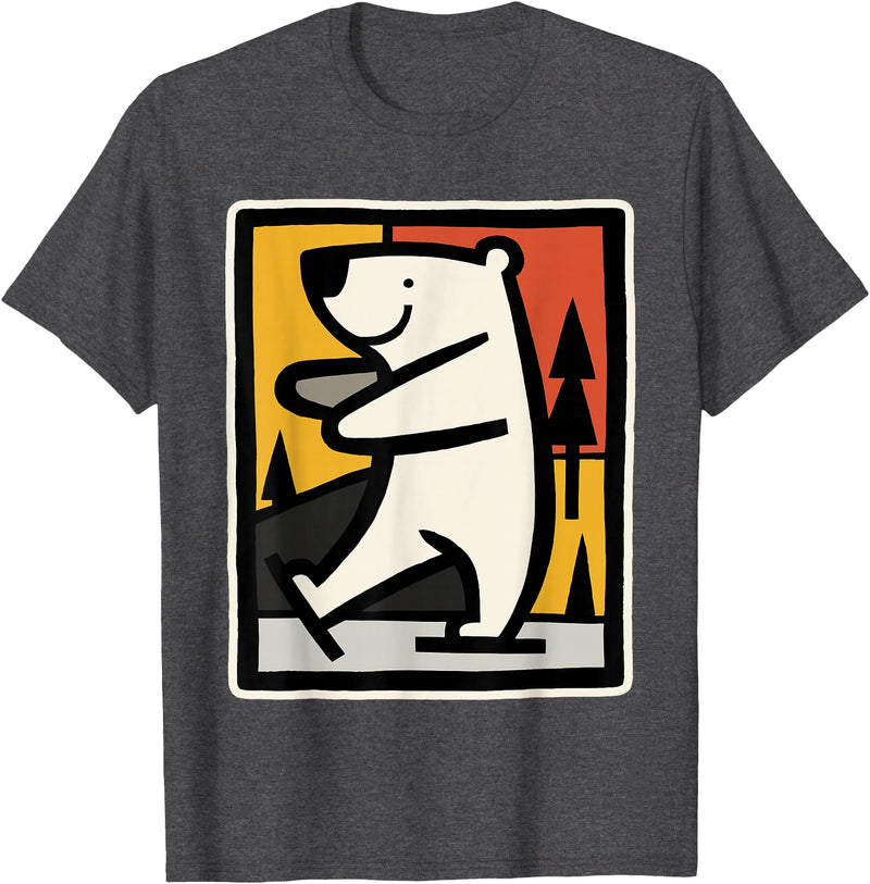 Utschki Bratschki Ice Bear Ice Skating Cartoon Graphic T-Shirt - Dark Heather Grey