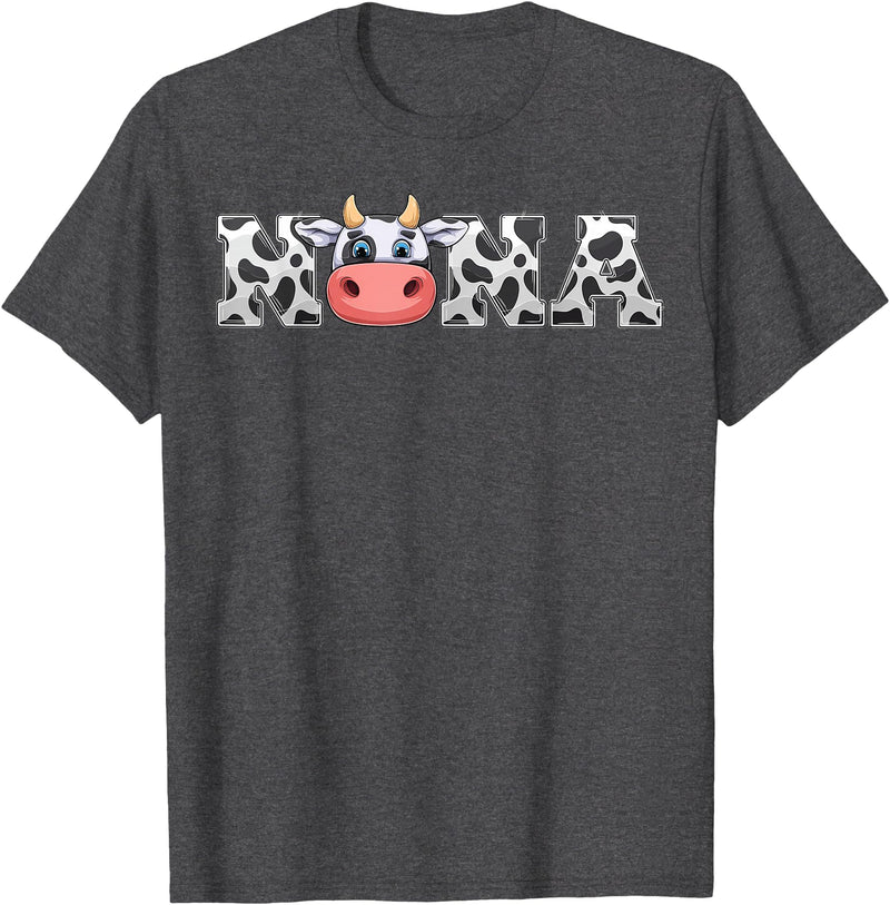 ETHRLO cow im one birthday decorations Shirts Nana Cow Print Cowboy Animal Pattern Farmer Cow Nana T-Shirt - Dark Heather
