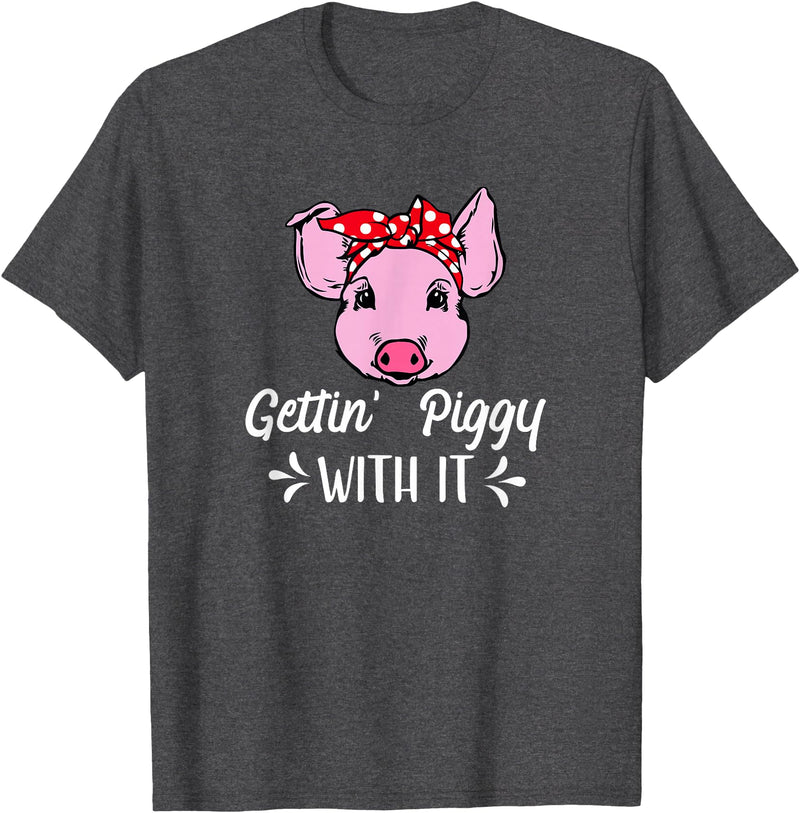 Pigs Cute Gifts 2.2 Getting Piggy With It Gift T-Shirt - Dark Heather Grey