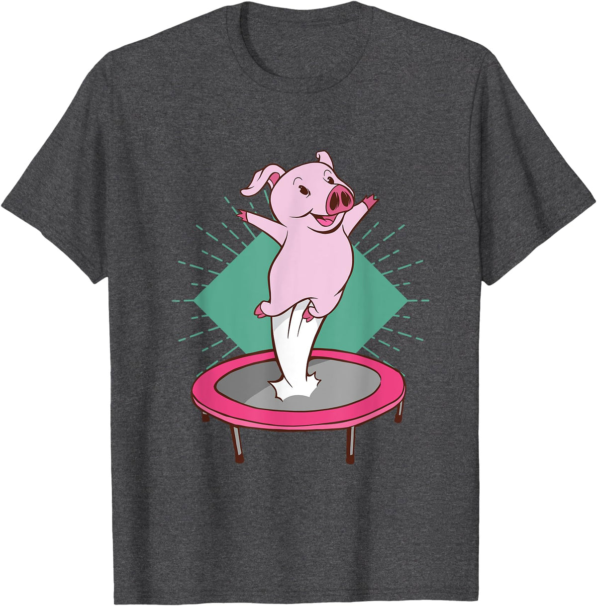 Trampolin-Ferkelausführungen Cute pig jumping on a trampoline T-Shirt - Dark Heather Grey