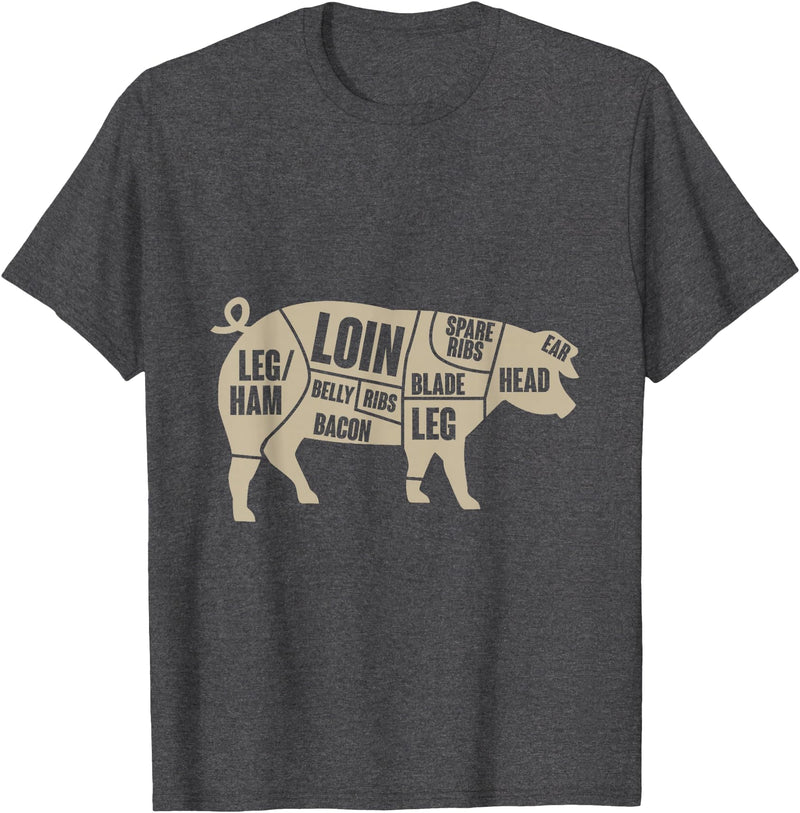 Piglet Farm Teez Pig Anatomy T-Shirt Pork Meat Cuts Tee T-Shirt - Dark Heather Grey