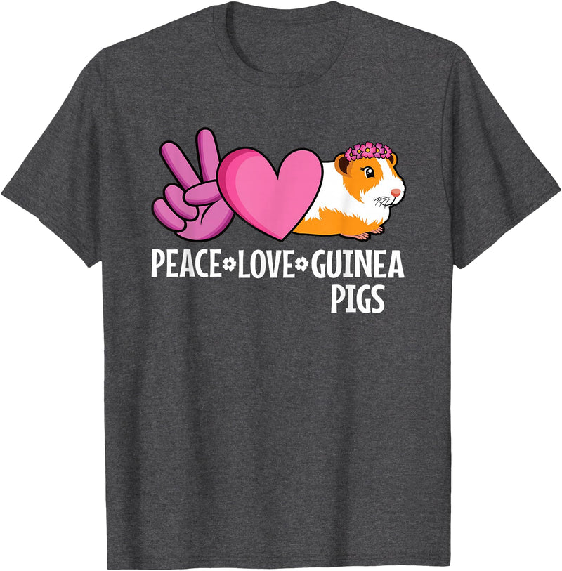 EDILILU Peace Love Guinea Pigs Cute Guinea Pig Lover Women Girls T-Shirt - Dark Heather Grey