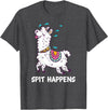 Funny Llama Pun by DSMD Spit Happens Llama Alpaca Lovers Funny Animal Pun T-Shirt - Dark Heather Grey