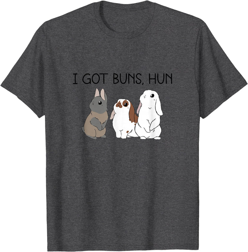 I Got Buns Hun Bunny Mom Cute Rabbit Lover Rabbit Mama T-Shirt in Dark Heather Grey