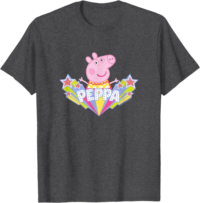 Peppa Pig Shooting Stars Cute Retro Logo T-Shirt - Dark Heather Grey