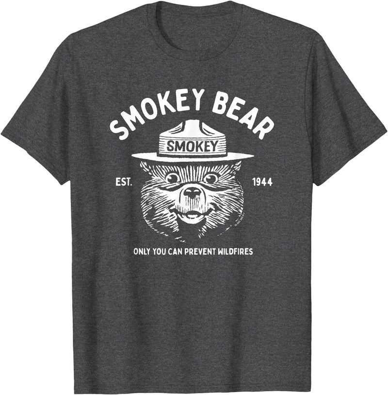 Giant Step Design Co. Vintage Smokey Bear Logo Only You Can Prevent Wildfires T-Shirt - Dark Heather Grey
