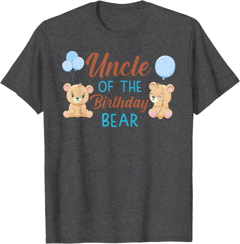 Family Birthday Bear Gifts Uncle of Birthday Boy Bear 1st Birthday Party Boy T-Shirt - Dark Heather Grey
