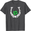 Lucky Clover Horses Co Horseshoe Lucky Four Leaf Clover Horse T-Shirt - Dark Heather Grey