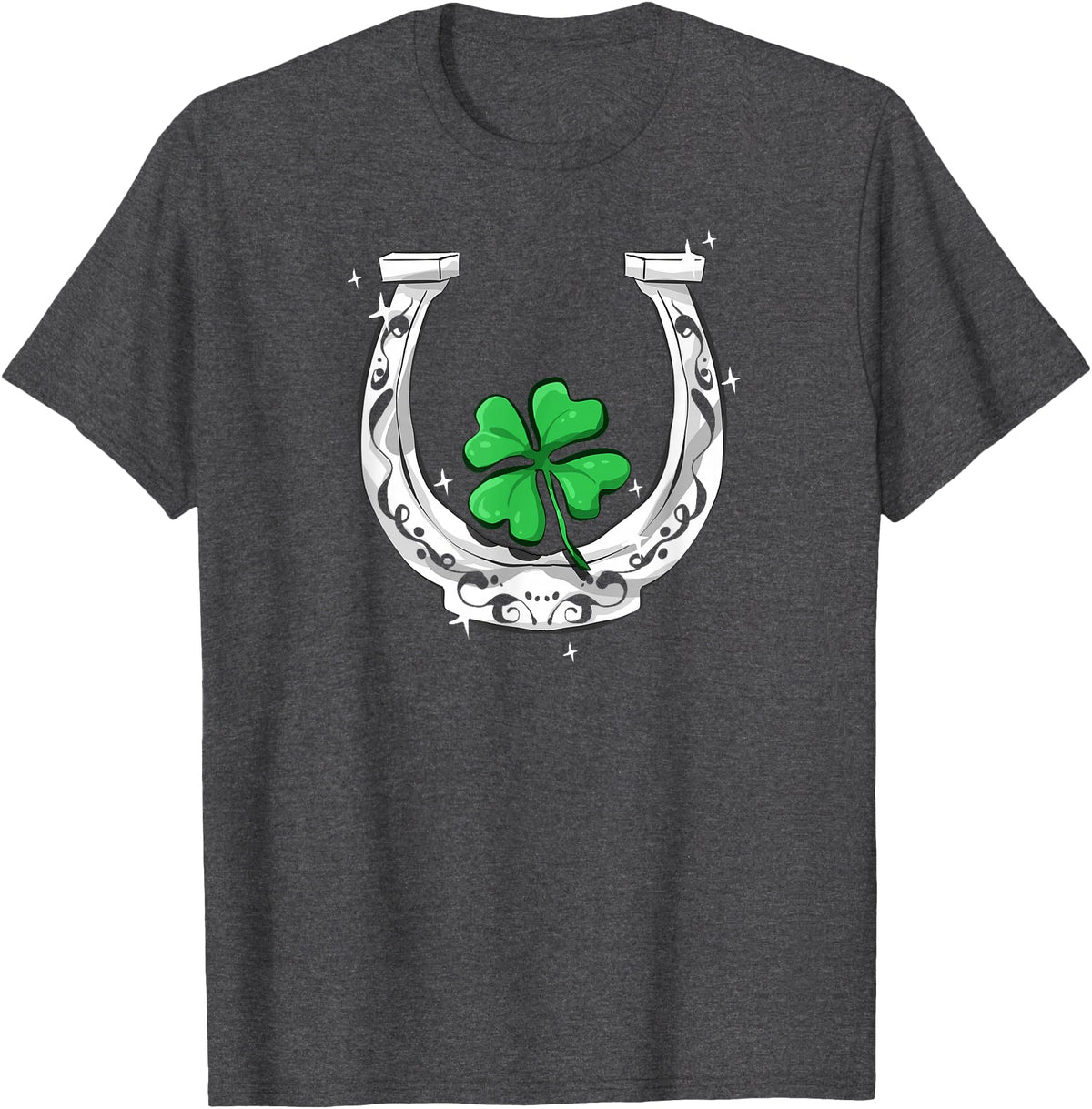 Lucky Clover Horses Co Horseshoe Lucky Four Leaf Clover Horse T-Shirt - Dark Heather Grey