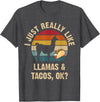 Llamas and Taco Lover Gifts Vintage Retro Style Llamas and Tacos lover Cinco de mayo Taco Tuesday Cute T-Shirt - Dark Heather Grey