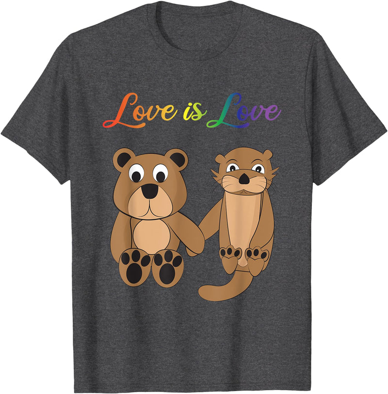 Kaisi-LGBT Gay Bi Gay Lesbian Otter Csd Queer Love Is Love Bear, Otter, Rainbow LGBT Diversity Drawing T-Shirt - Dark Heather Grey