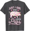Piggy Squad Co Pig Just a Girl Who Loves Pigs Women Farmer Farm Flower T-Shirt Small - Dark Heather Grey