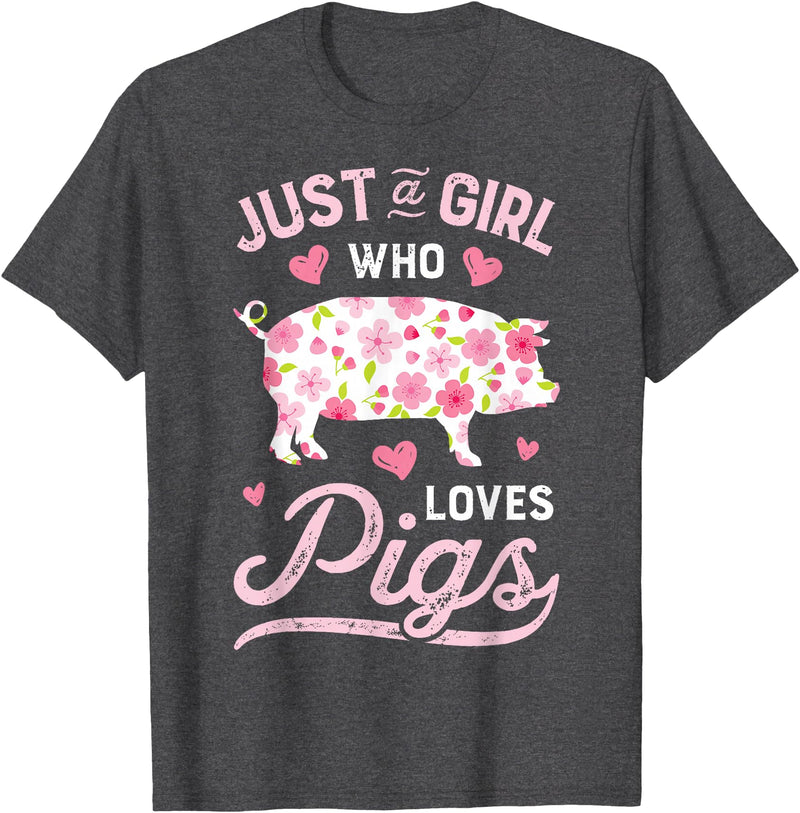 Piggy Squad Co Pig Just a Girl Who Loves Pigs Women Farmer Farm Flower T-Shirt Small - Dark Heather Grey