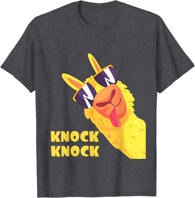 Cool Llama Humor Knock Knock Jokes Llama lovers Funny Llama Knock Knock Joke Llama With Sunglasses Alpaca T-Shirt - Dark Heather Grey