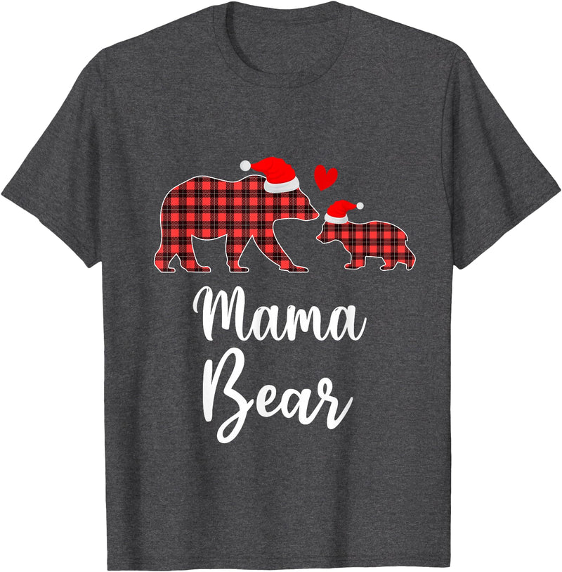 Cute Xmas Gifts Tartan Bear Cub Matching Costumes Mama Bear Buffalo Red Plaid Christmas Pajama Family Outfits T-Shirt - Dark