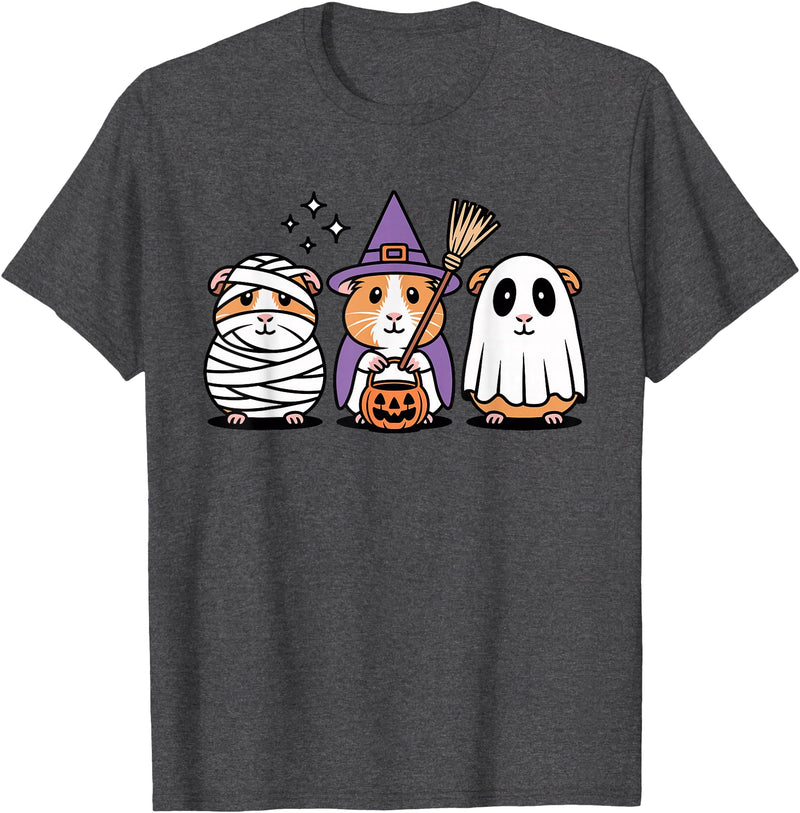 Cavy Crew Halloween Guinea Pig Art Cute Guinea Pig Halloween Witch Mummy Ghost T-Shirt - Dark Heather Grey