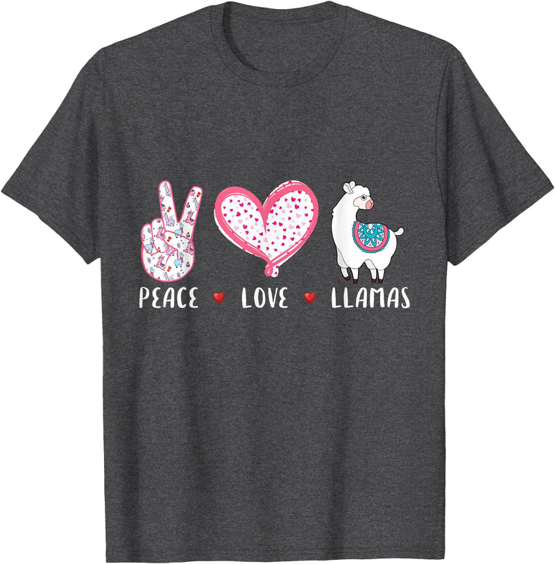 Peace Love llama Lovers Designs Co. Peace Love Llamas Gift for Girls Boys Kids Women Men Llama T-Shirt - Dark Heather Grey
