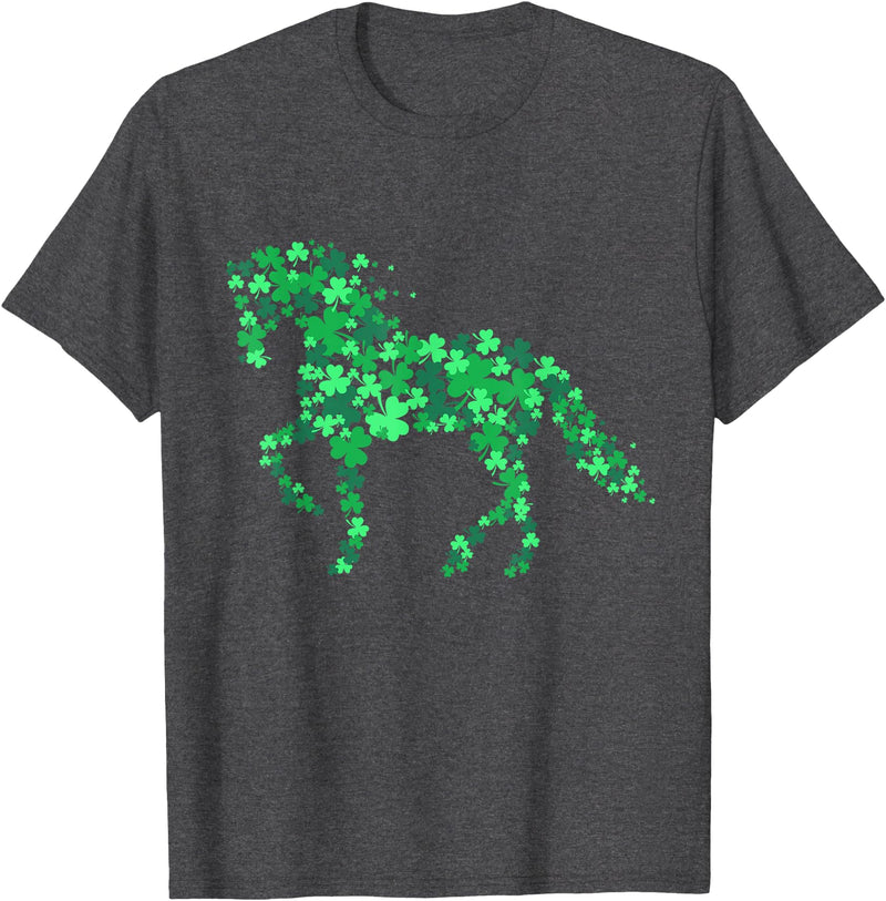 Horse Shamrock Shirts Horse Shamrock Horseback Riding Equestrian Shirt Patrick Day T-Shirt - Dark Heather Grey
