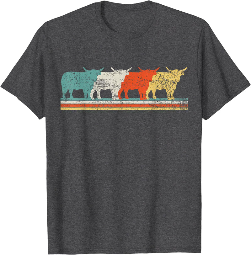 Highland Cow Scottish Vintage T-Shirt - Dark Heather Grey